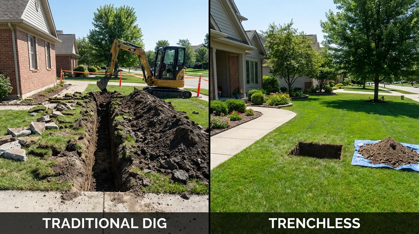 Trenchless sewer repair with minimal yard damage versus traditional excavation in Yale, OK